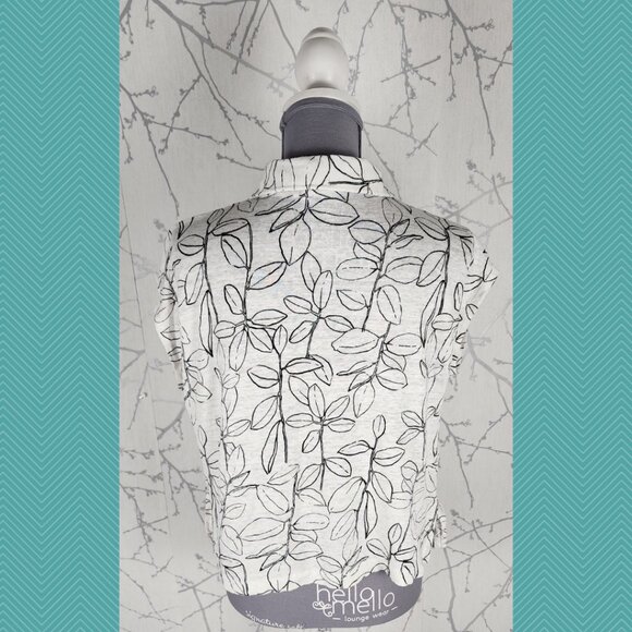 Cynthia Rowley White Leaves Print 100% Linen Collared V-Neck Tee - Picture 3 of 4